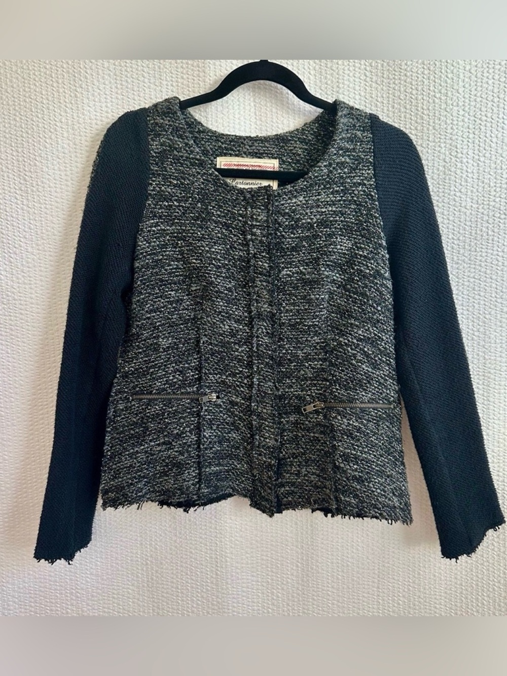CARTONNIER Anthropologie Gray Black Tweed Knit Jacket Blazer Size Medium